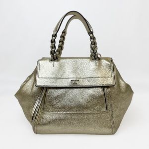Tory Burch Metallic Gold Half Moon Satchel Bag